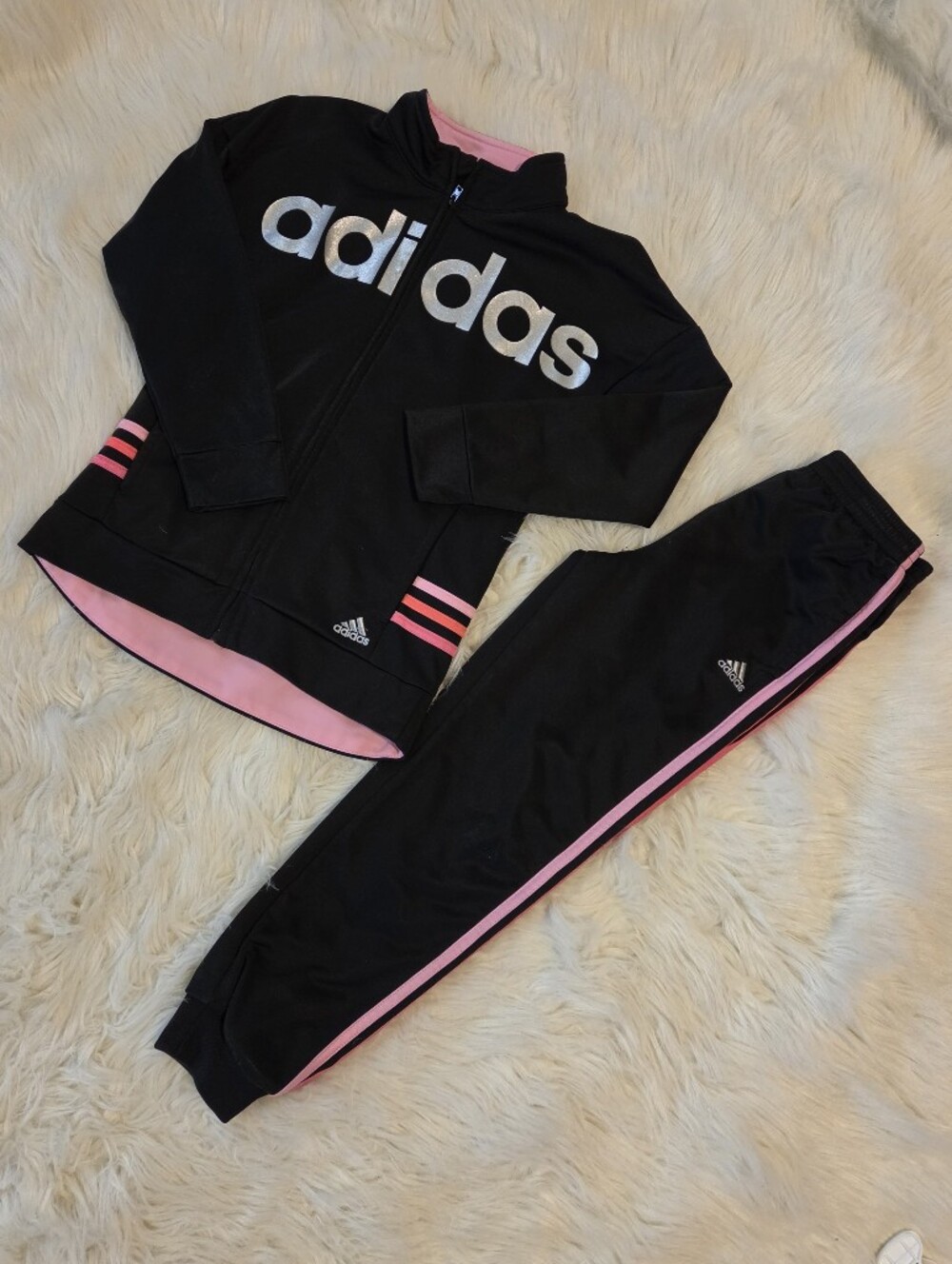 Adidas Kids Black and Pink Track Jacket and Pants Set Size (8/10)